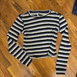 Striped Long Sleeve Top - Blue, Black and White
